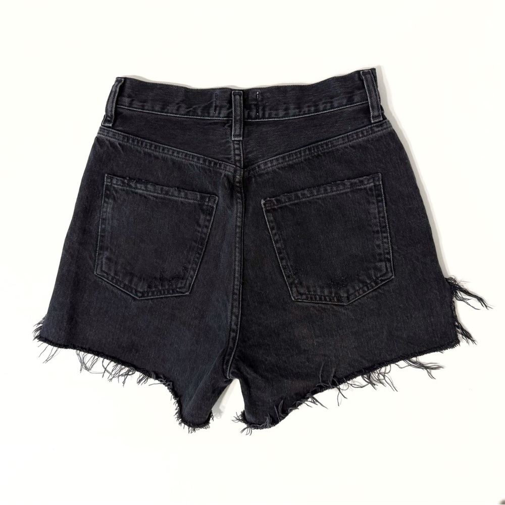 AGOLDE DEE FADED BLACK HIGH RISE WAISTED DISTRESSED FRAYED SIDE SLIT JEAN SHORTS - Picture 2 of 9
